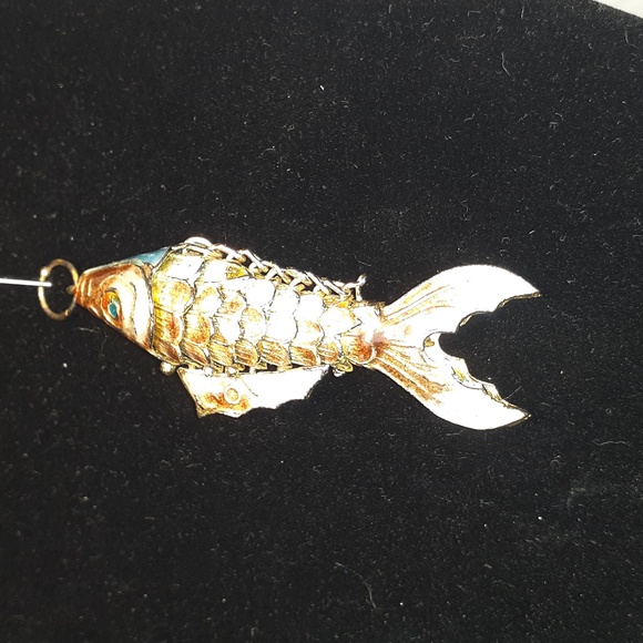 Vtg Articulated cloisonne gold & pearl white enamel.  2 1/2" pendant/charm. - Picture 3 of 7